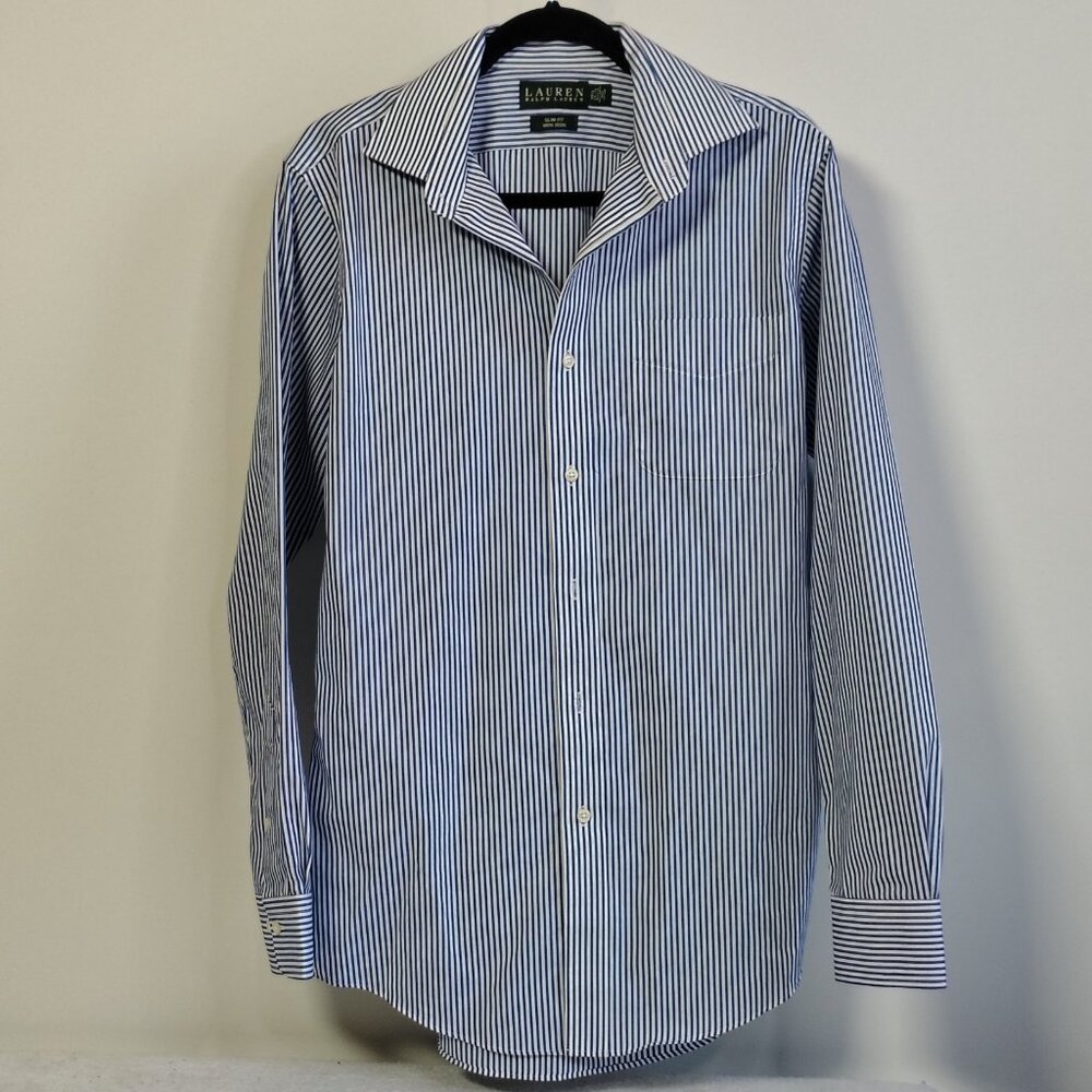 Lauren Ralph Lauren Shirt Blue White Striped Long Sleeve Button Down Size 15.5
